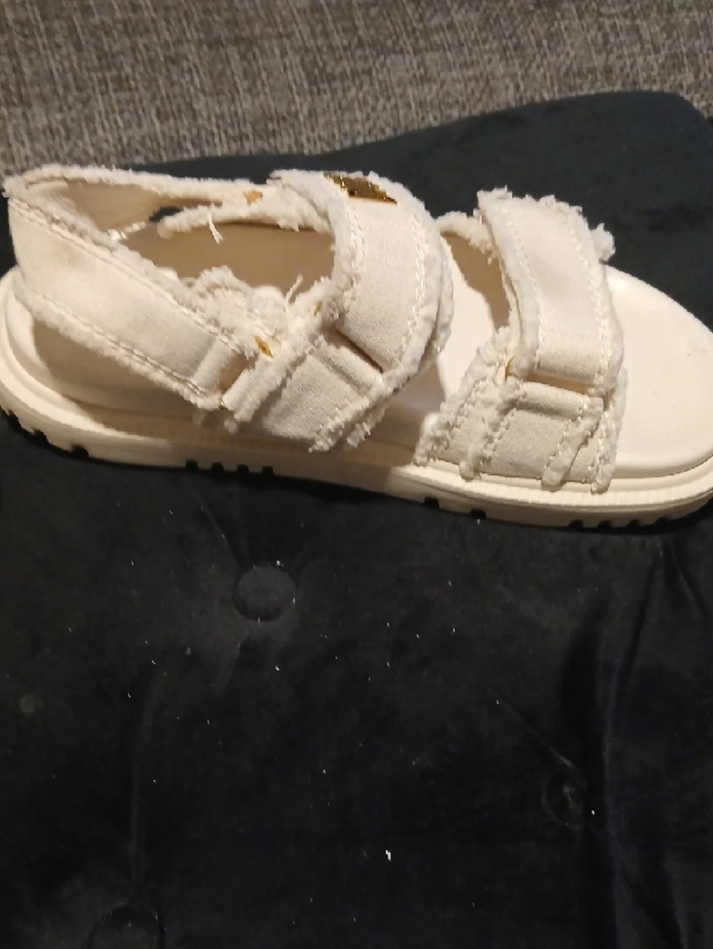 Christian Dior Dioract Sandals – Ivory Canvas – Gold Logo - Picture 10 of 12